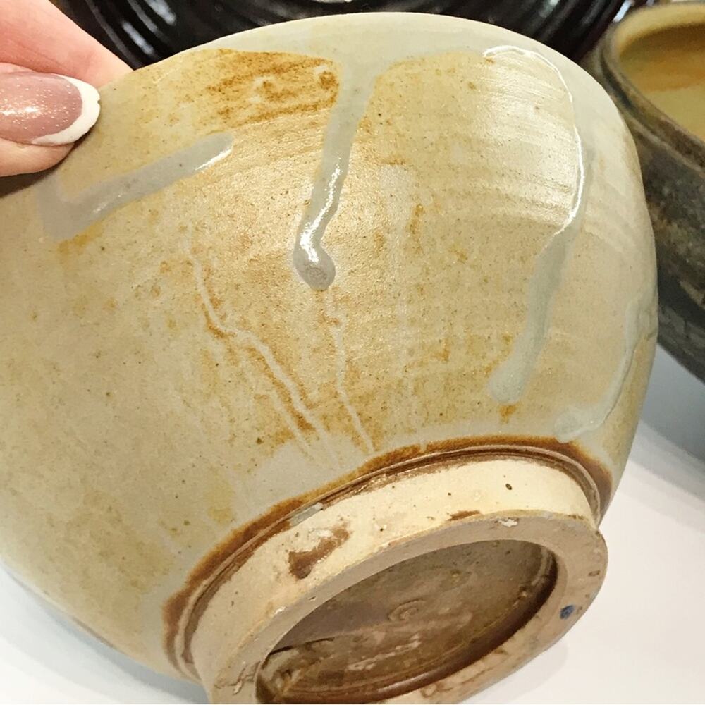 Vintage Signed Studio Art Pottery Tea Noodle Bowl Pastel Drip Glaze Footed Dish - Picture 11 of 15